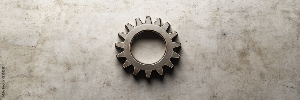 Leinwandbilder the metallic gear sits prominently against a textured surface, symbolizing engineering and mechanica