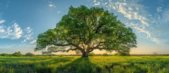 Mesquite Tree in Texas landscape during spring season.. --ar 16:7 --style raw --stylize 250 Job ID: 9d28d903-1042-4542-9ba0-2e9307931d7a