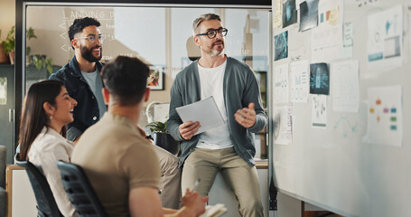 Diversity, group of people and presentation in office for collaboration, brainstorming and...
