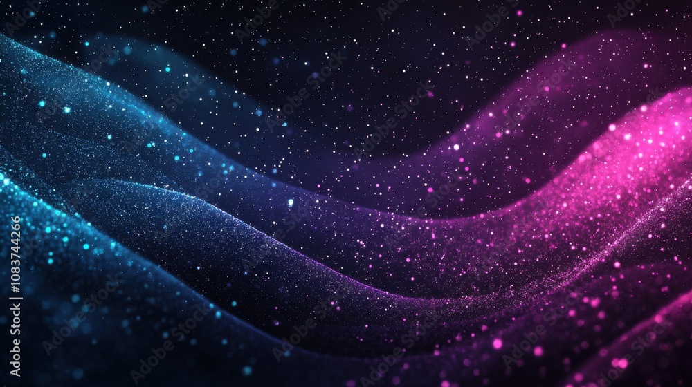 Poster dynamic waves of light and color abstract art digital design dark background close-up view motion co