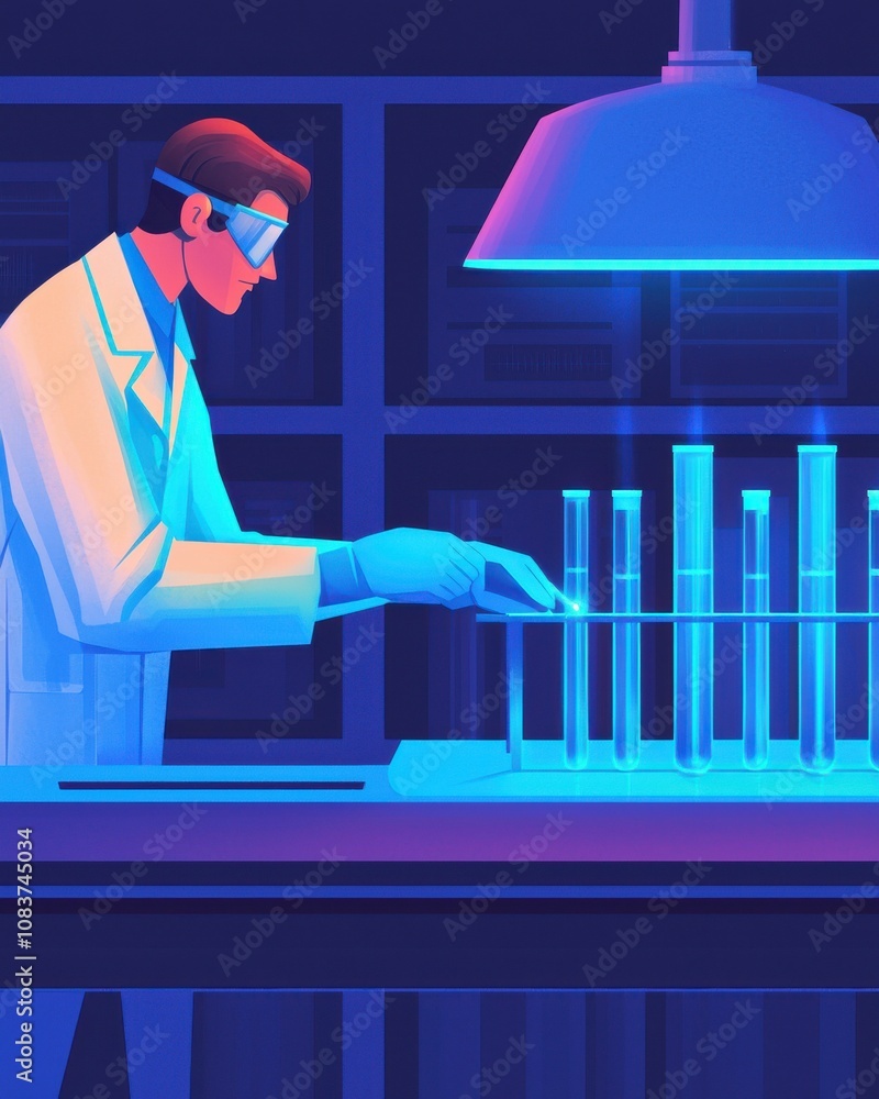 Aufkleber scientist conducting experiments in laboratory science digital art modern environment close-up view 