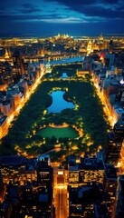 Obraz premium Symmetrical View of Central Park and Manhattan Skyscrapers