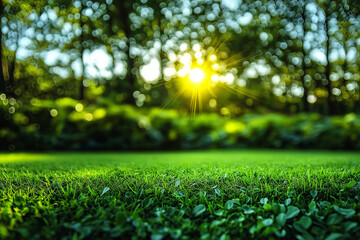 A picturesque morning on a lush golf course, gentle sunlight illuminating the landscape; a pristine golf ball positioned beside the hole,