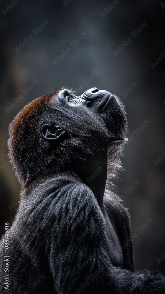 Aufkleber a close-up of a gorilla gazing upwards, showcasing its expressive features and fur texture.