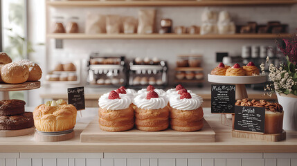 A bakery with a modern minimalist style and a flat design