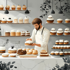 A bakery with a modern minimalist style and a flat design