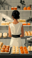 A bakery with a modern minimalist style and a flat design