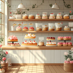 A bakery with a modern minimalist style and a flat design
