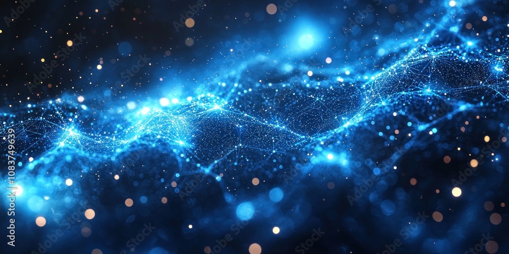 Poster abstract blue and gold network with bokeh lights