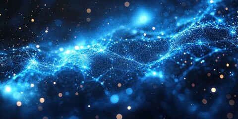 Fototapeta premium Abstract Blue and Gold Network with Bokeh Lights