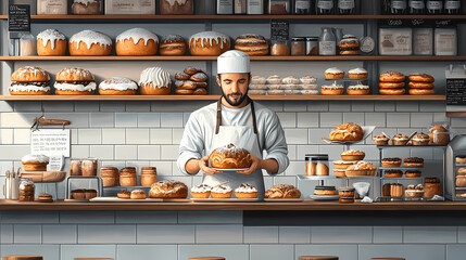 A bakery with a modern minimalist style and a flat design