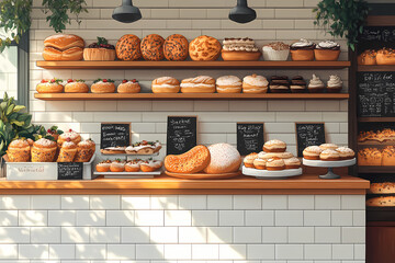 A bakery with a modern minimalist style and a flat design
