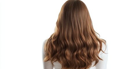 Beautiful model girl with Brown hair strand,silky healthy chestnut wavy hair strand,hair wavy ribbon, with smooth,Keratin straightening,Treatment,straight long hair,procedures,Smooth hairstyle.