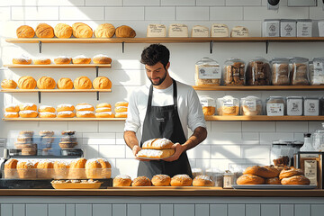 A bakery with a modern minimalist style and a flat design