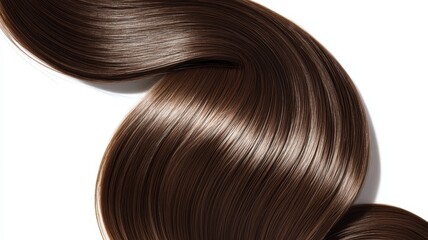 Fototapeta premium Beautiful model girl with Brown hair strand,silky healthy chestnut wavy hair strand,hair wavy ribbon, with smooth,Keratin straightening,Treatment,straight long hair,procedures,Smooth hairstyle.