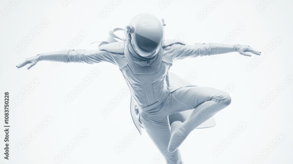 Aufkleber A stylized figure in a spacesuit appears to be floating gracefully in a minimalist environment.