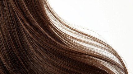 Naklejka premium Beautiful model girl with Brown hair strand,silky healthy chestnut wavy hair strand,hair wavy ribbon, with smooth,Keratin straightening,Treatment,straight long hair,procedures,Smooth hairstyle.