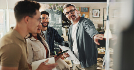 Diversity, group of people and presentation in meeting for collaboration, brainstorming and...