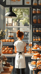 A bakery with a modern minimalist style and a flat design