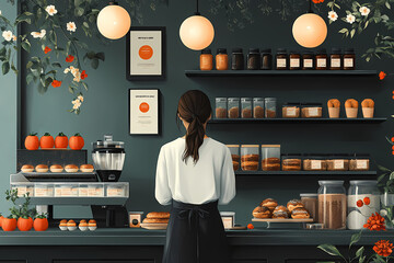 A bakery with a modern minimalist style and a flat design
