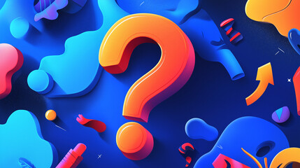 Large Colorful Question Mark on Vibrant Blue Background