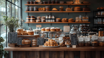 A bakery with a modern minimalist style and a flat design