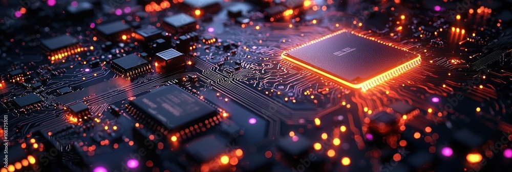 Poster Close-up of a glowing CPU on a circuit board
