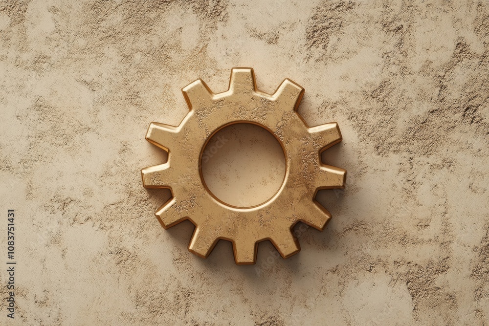 Aufkleber a golden gear symbol is centered against a textured surface, illustrating design ideas related to ma
