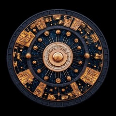 Fototapeta premium Circular Abstract Art with Gold and Starry Night Design