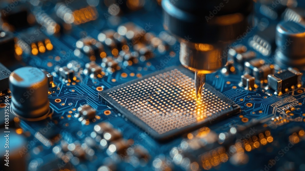 Leinwandbilder close-up of a circuit board with a processor being installed
