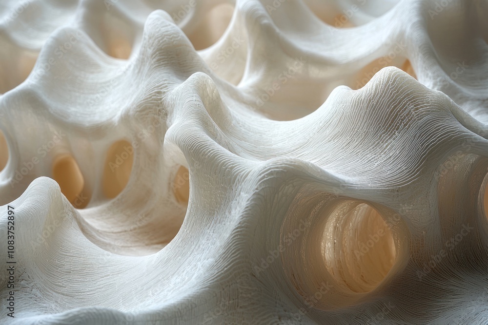 Aufkleber abstract white sculptural form with curved lines and openings