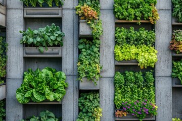Fototapeta premium Vertical farming maximizing space efficiency, growing crops in stacked layers for urban agriculture