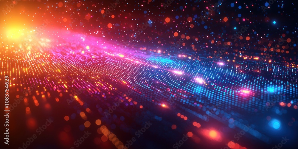Poster abstract digital background with glowing lights and bokeh effects