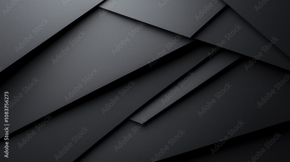 Aufkleber sleek black background with slanting lines and abstract geometric form created from paper with subtl