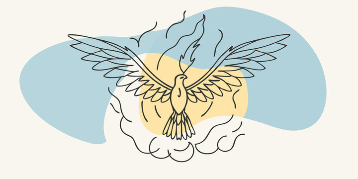 dove flying with wings open, line art clip art preview
