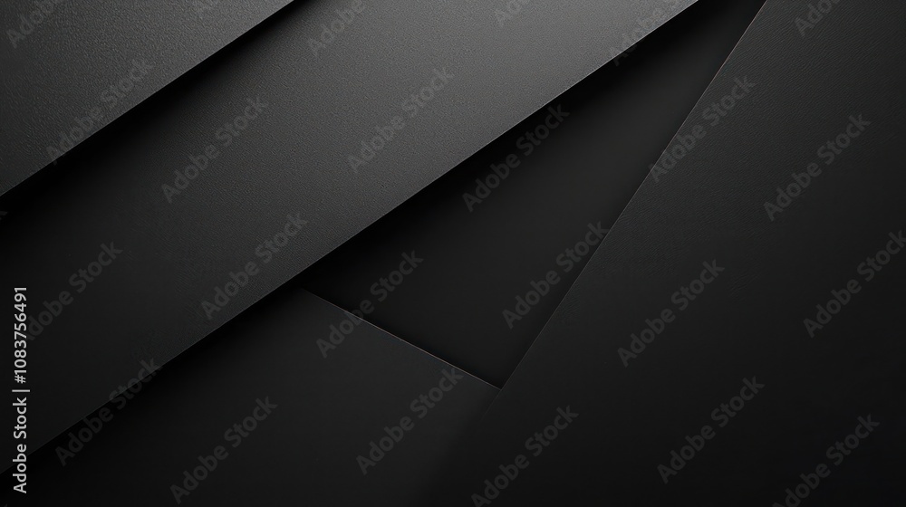Aufkleber sleek black background with slanting lines and abstract geometric form created from paper with subtl