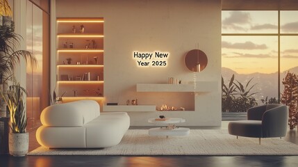 Sleek, minimal "Happy New Year 2025 "" with refined typography for a modern look.