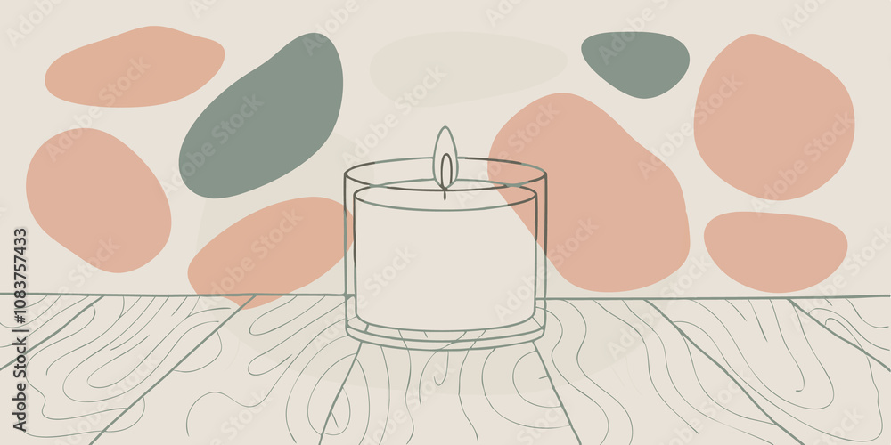 Poster Illuminated Peace A softly glowing candle p on a wooden surface with a variety of stones tered around randomly. The flickering light reflects off the surfaces creating a serene and