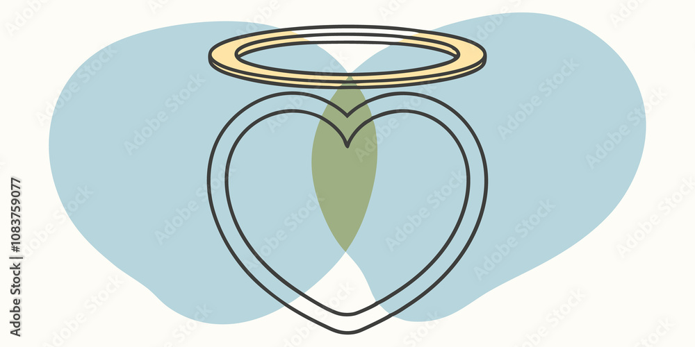 Poster Radiant Halo A glowing ring of golden light hovers gently above the head while a softer bluish ring encircles the heart creating a serene atmosphere of tranquility and love.