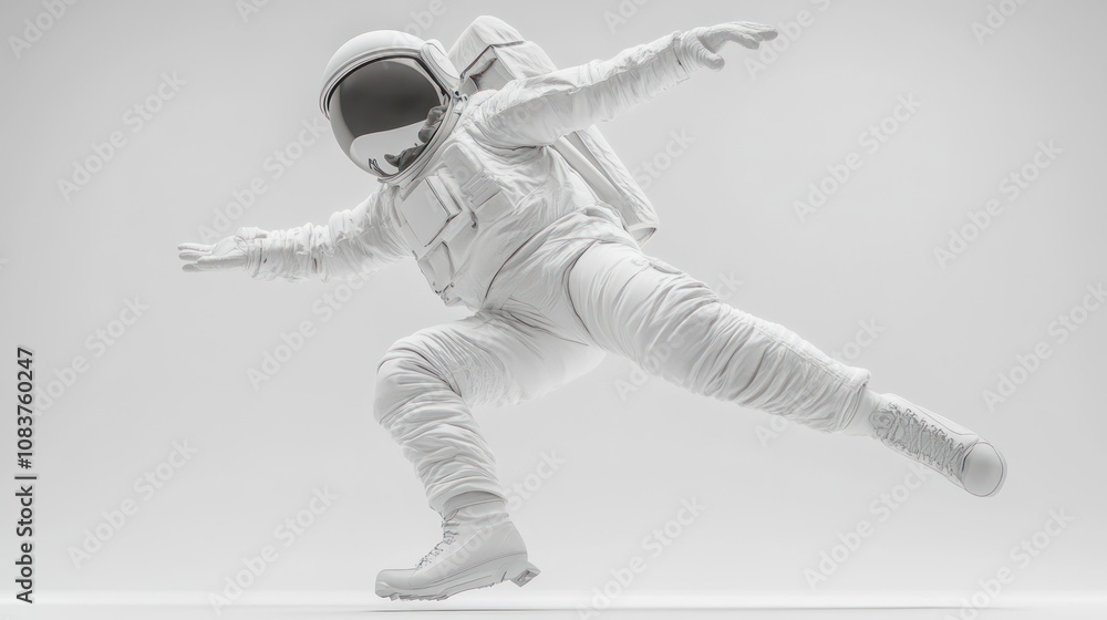 Poster A stylized astronaut in a white suit appears to float in a minimalistic environment.