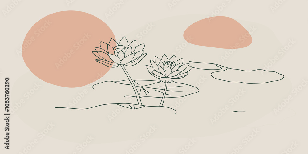 Aufkleber sunrise glow at dawn the first light of day brushes over a pond filled with floating lotus flowers
