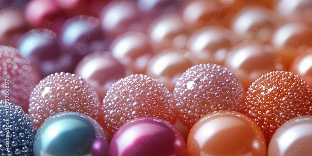 Poster close-up of multicolored spheres covered in bubbles