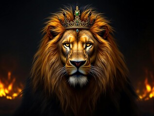 Fototapeta premium Majestic Lion with Crown, Christian Concept Art.
