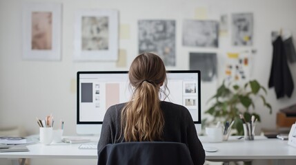 Graphic designer workplace with computer monitor in office