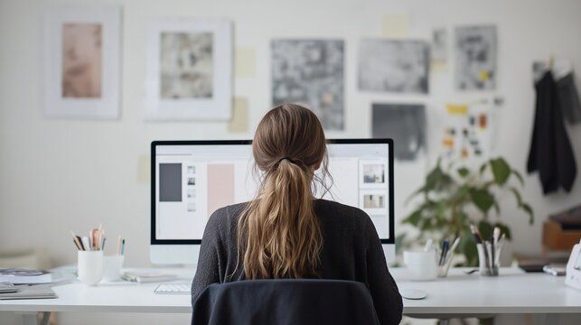 Graphic designer workplace with computer monitor in office