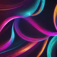 colorful neon ribbons on a dark background, long curvy neon lines