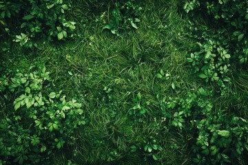 Fototapeta premium A lush, green grass and foliage background, ideal for environmental themes, outdoor activities, gardening, and nature-related projects, Great for websites, blogs