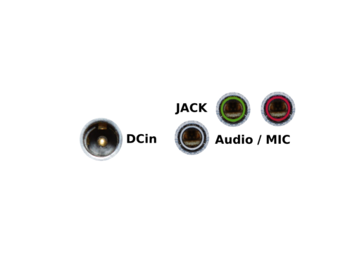 Power port and jack 3,5 mm ports audio sound, microphone. On isolated transparent background.