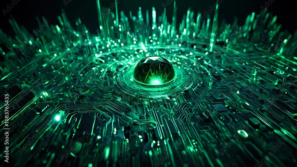 Aufkleber a pulsating mosaic of green data technology, digital high tech concept