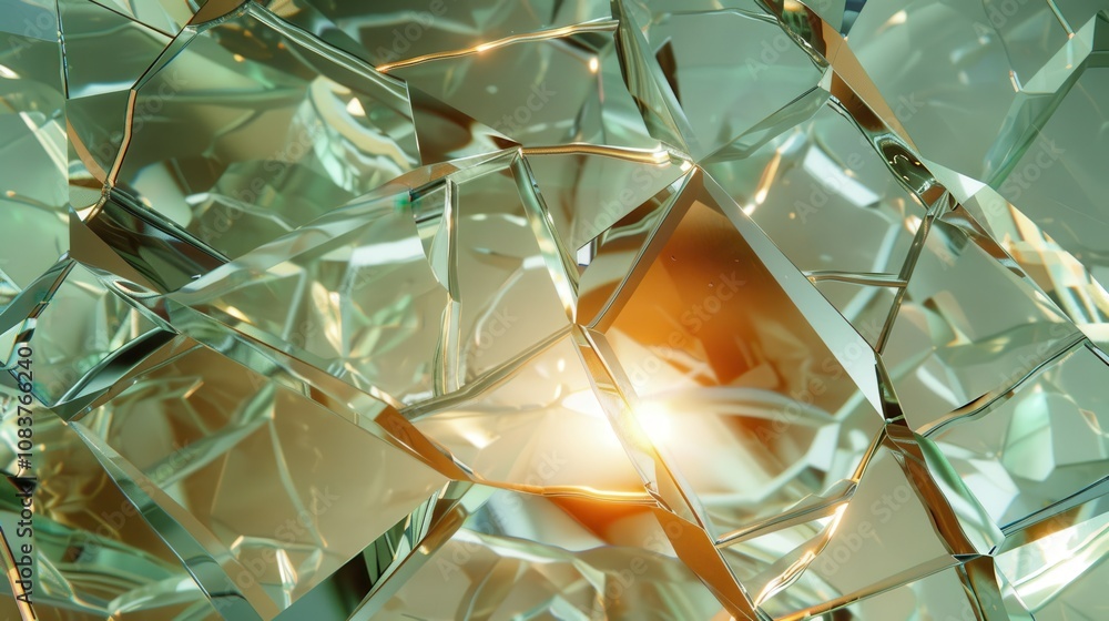 Poster abstract background of shattered glass reflecting light in a dynamic pattern with warm hues and shar